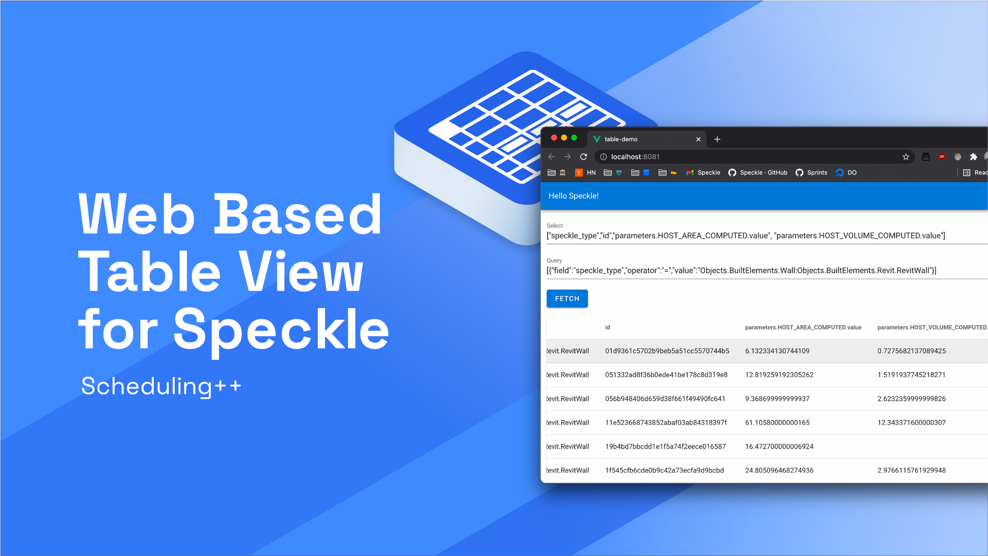 A Simple Web Based Table View for Speckle Data